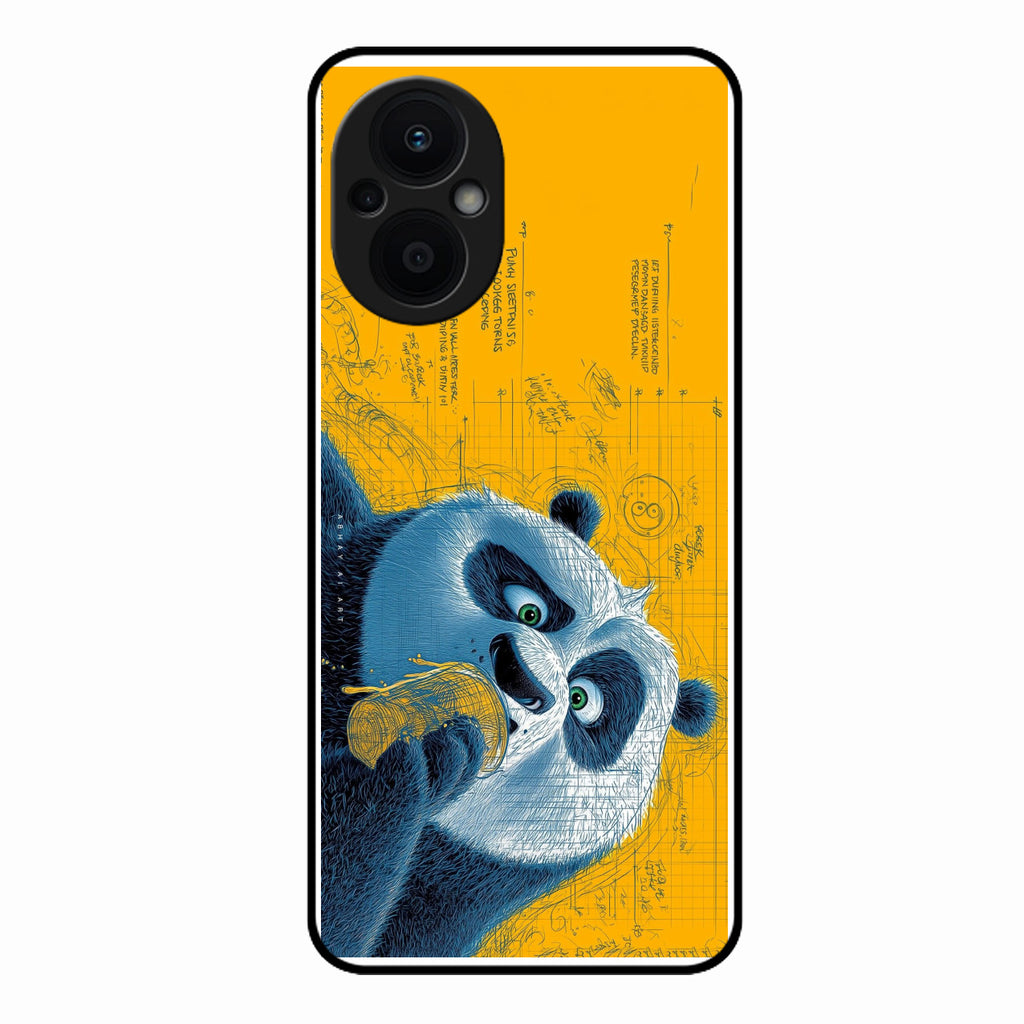 Cute Panda Sketch Premium Glass Phone Case for Oppo F21S Pro 5G
