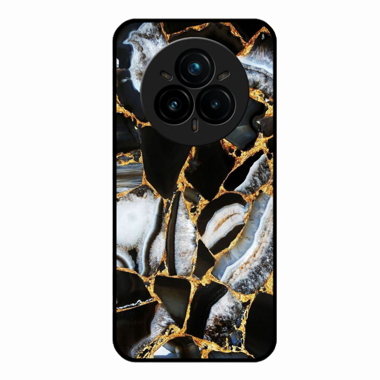 Black Gold Marble Glass Phone Case for Realme 14 Pro Plus 5G