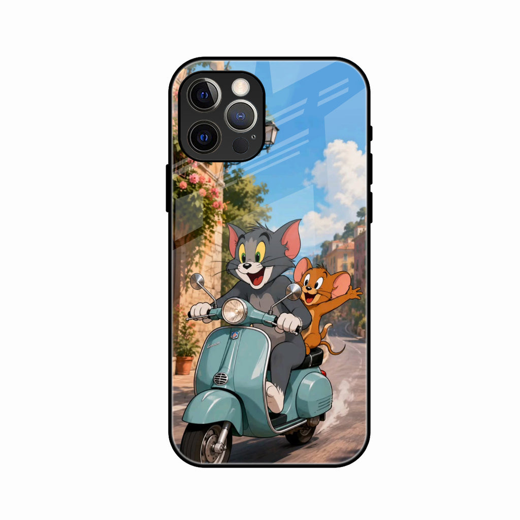 Cartoon Scooter Adventure Premium Glass Phone Case for iPhone 12 Pro Max