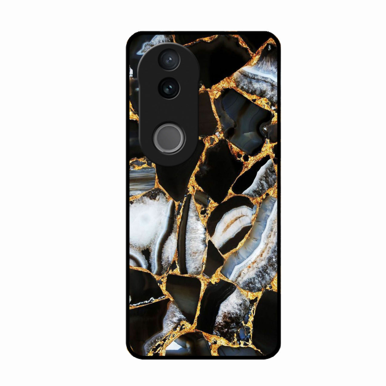 Black Gold Marble Glass Phone Case for Vivo T4R 5G