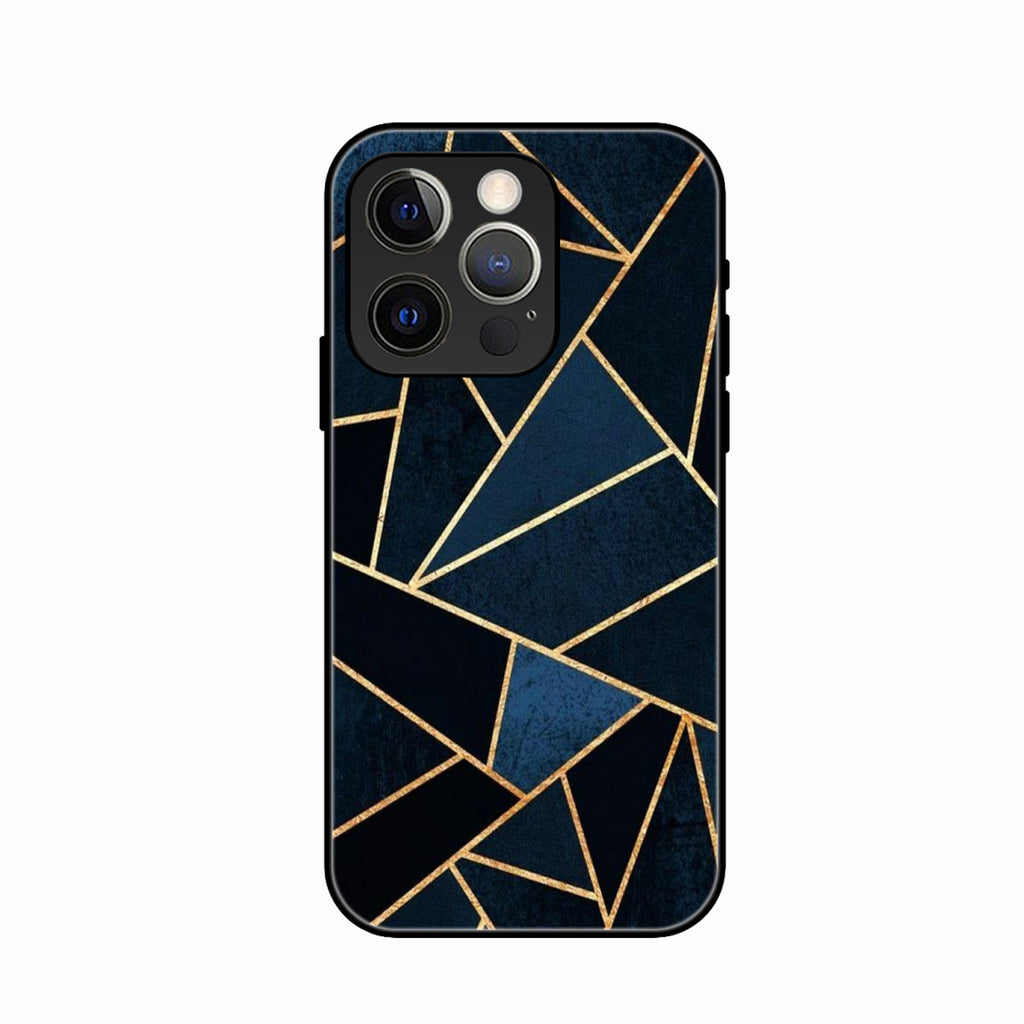 Midnight Gold Geometric Premium Glass Phone Case for iPhone 14 Pro Max