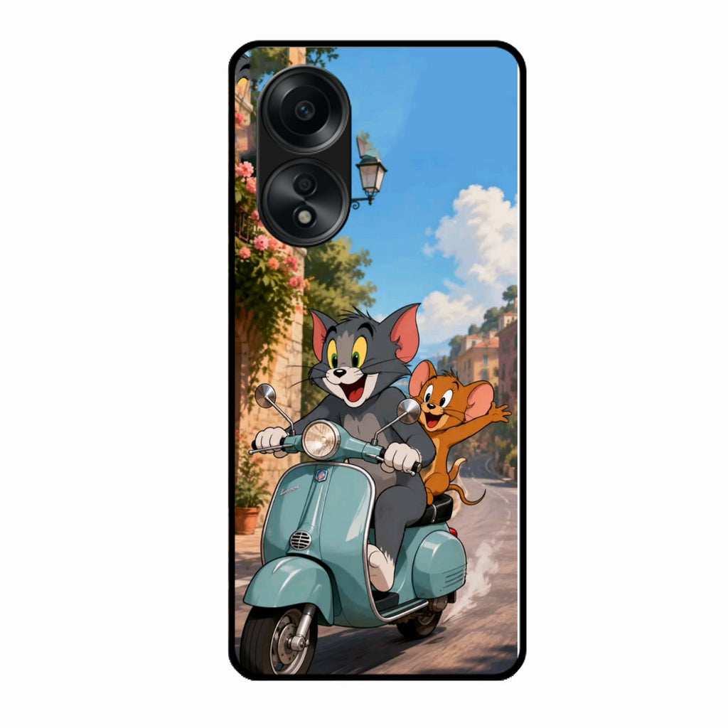 Cartoon Scooter Adventure Premium Glass Phone Case for Oppo A58