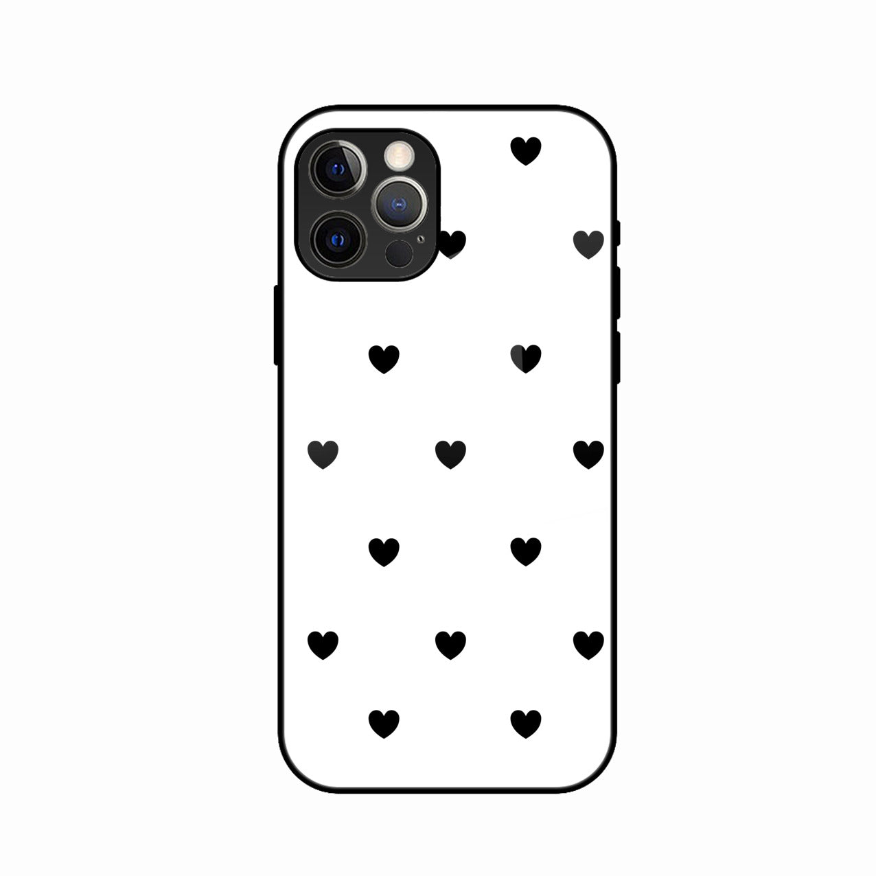 Heart Pattern White Glass Case Cover for iPhone 15 Pro