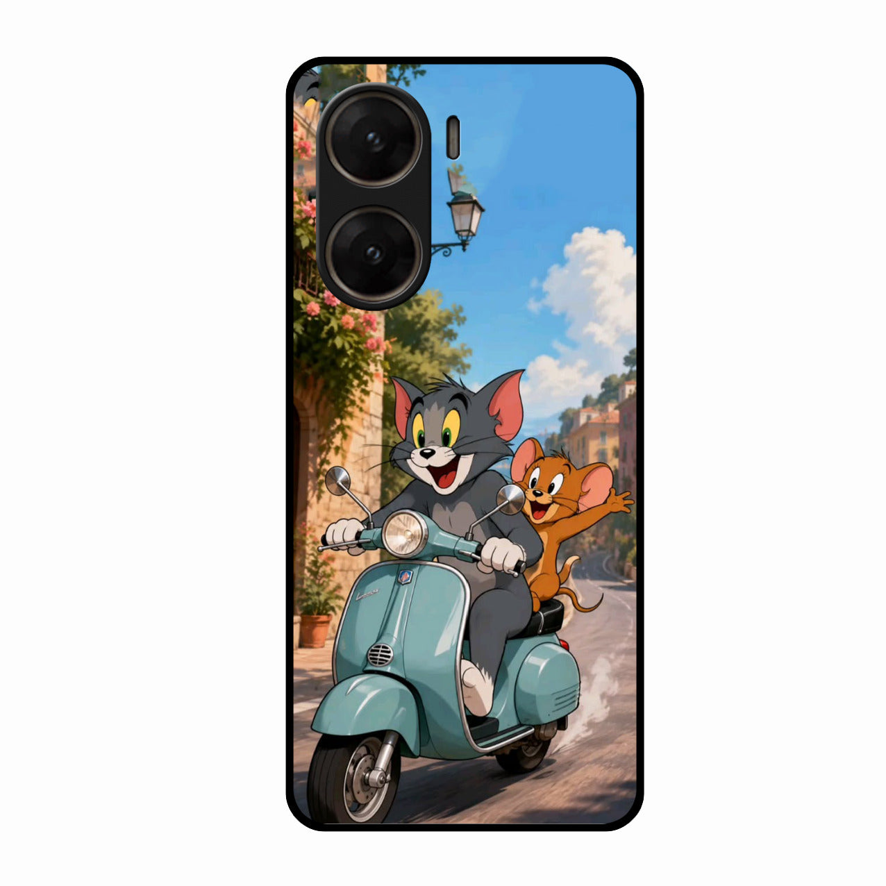 Cartoon Scooter Adventure Premium Glass Phone Case for Vivo V29E 5G