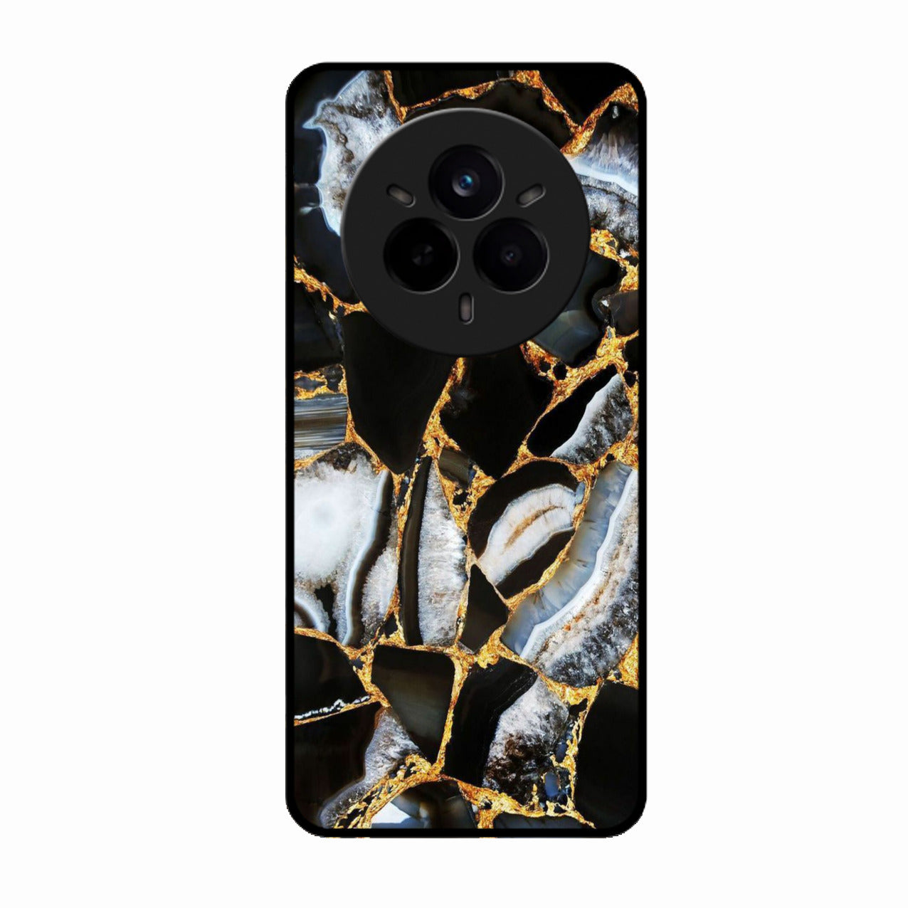 Black Gold Marble Glass Phone Case for Realme 14 Pro 5G