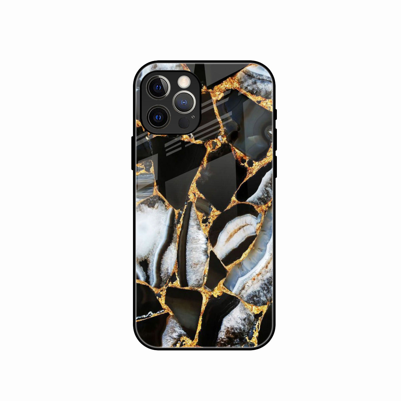 Black Gold Marble Glass Phone Case for iPhone 15 Pro Max