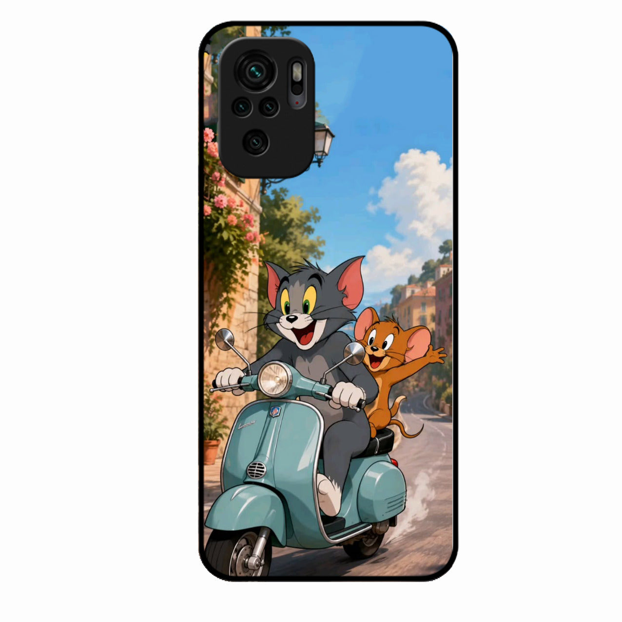Cartoon Scooter Adventure Premium Glass Phone Case for Redmi Note 10