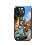 Cartoon Scooter Adventure Premium Glass Phone Case for iPhone 14 Pro
