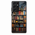 Colorful Bookshelf Art Glass Case Cover for Samsung Galaxy S22 Ultra 5G