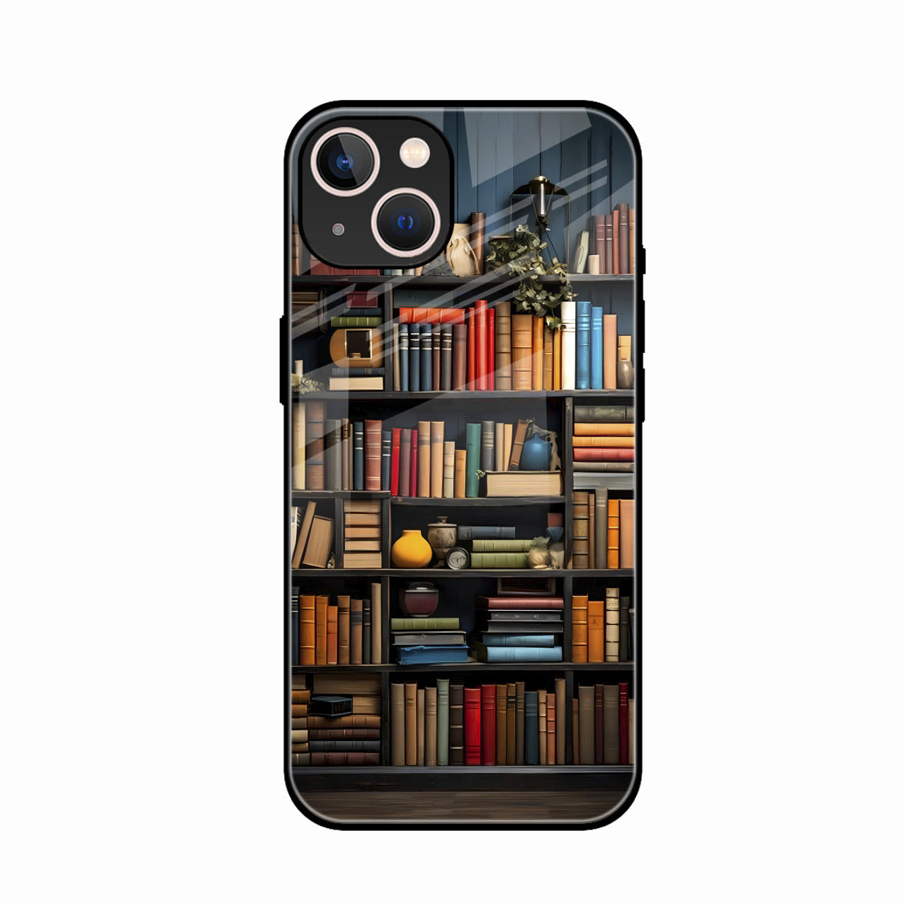 Colorful Bookshelf Art Glass Case Cover for iPhone 14