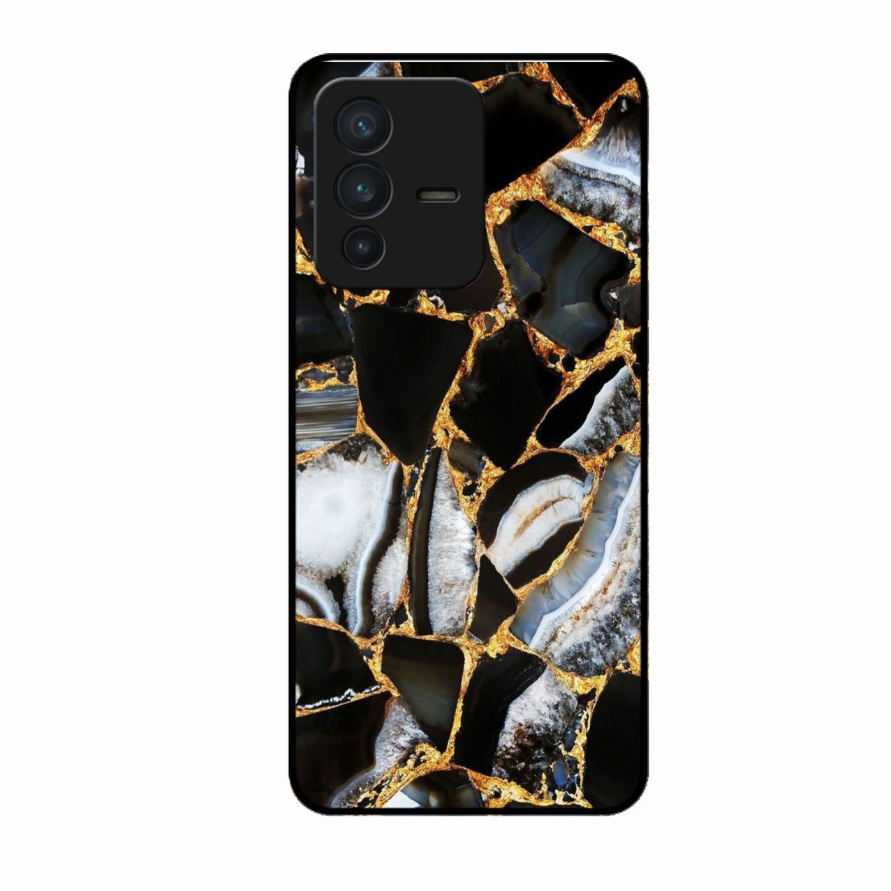 Black Gold Marble Glass Phone Case for Vivo V23 Pro 5G
