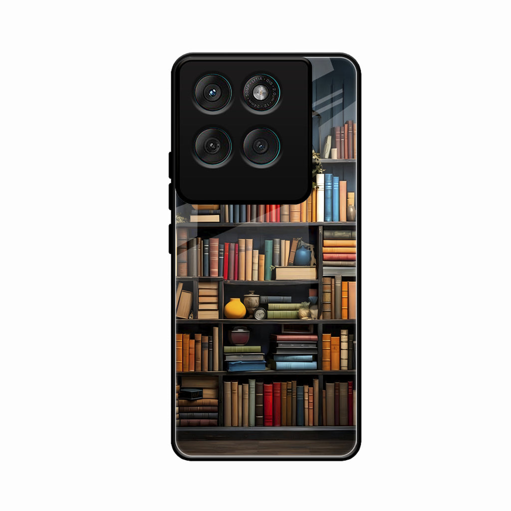 Colorful Bookshelf Art Glass Case Cover for Motorola Edge 70 5G