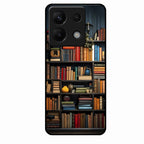 Colorful Bookshelf Art Glass Case Cover for Redmi Note 13 Pro 5G