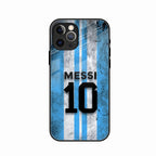 Blue Stripes Number 10 Football Glass Phone Case for iPhone 15 Pro