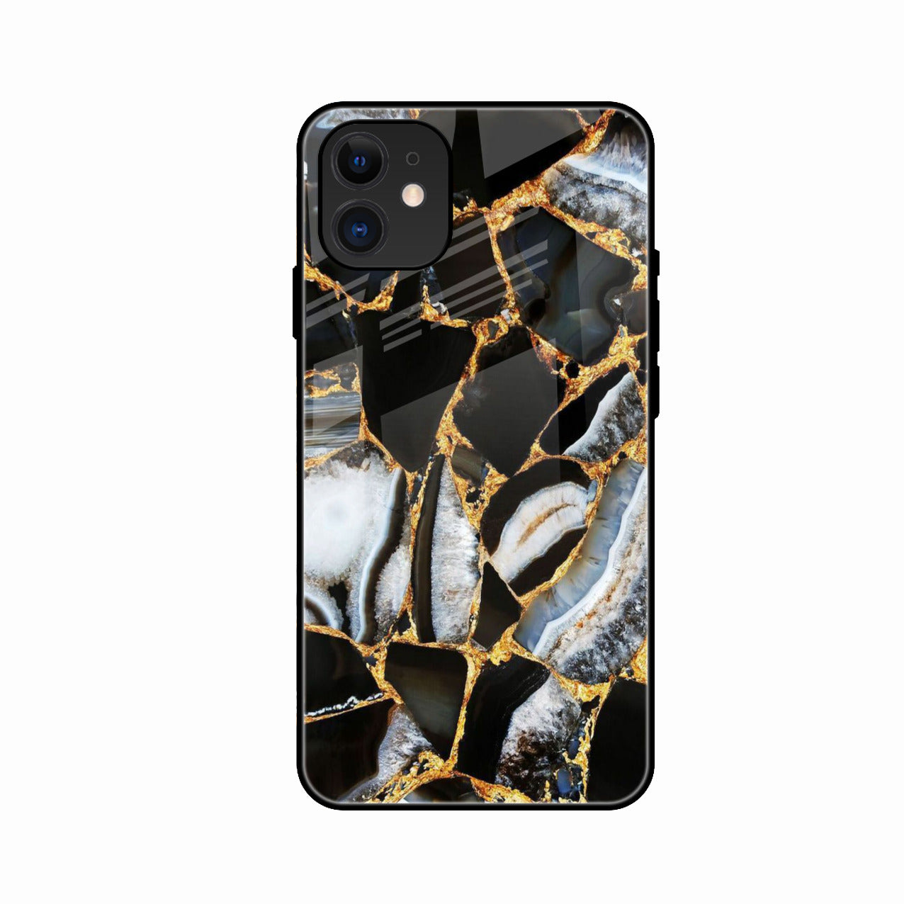 Black Gold Marble Glass Phone Case for iPhone 11