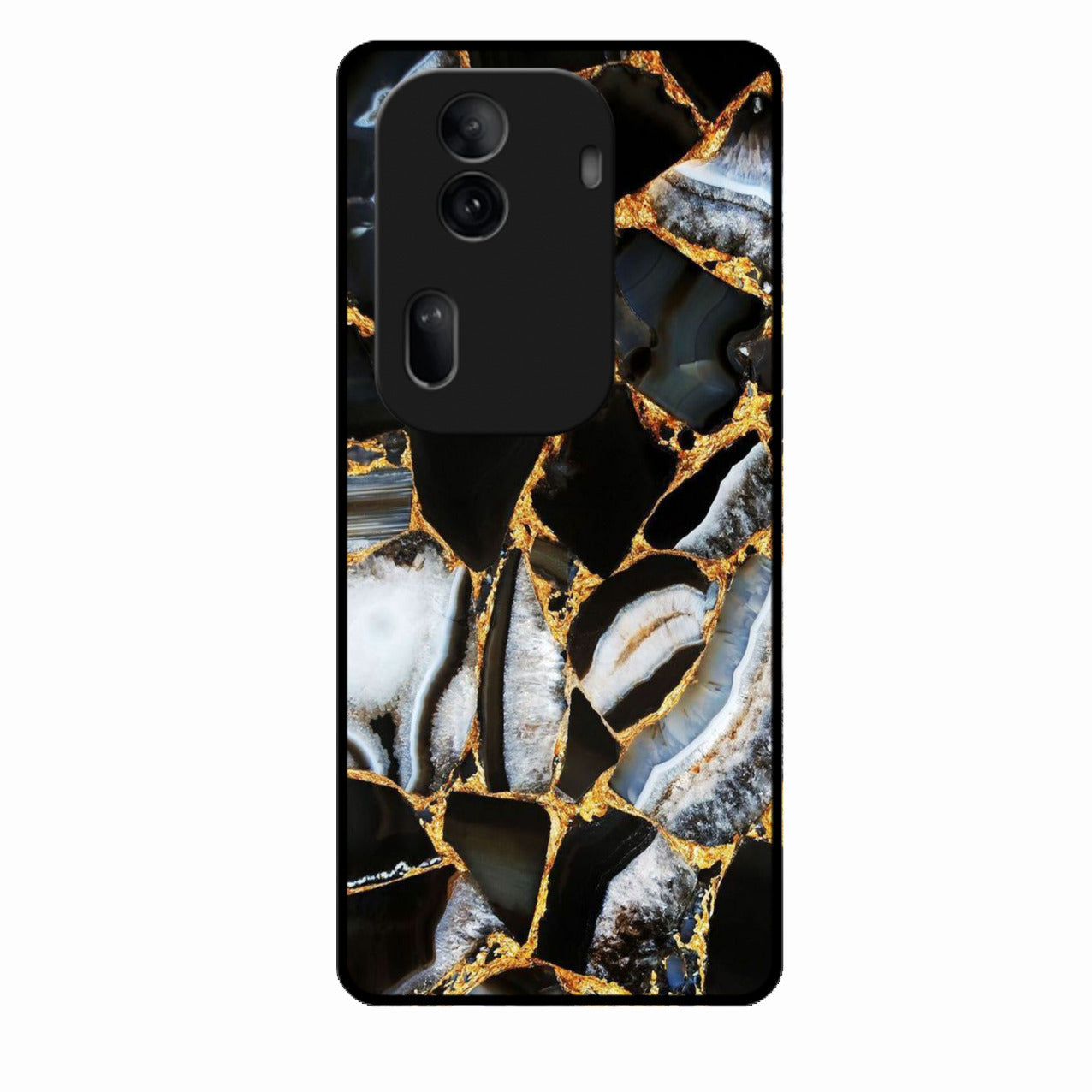 Black Gold Marble Glass Phone Case for Oppo Reno 11 Pro 5G