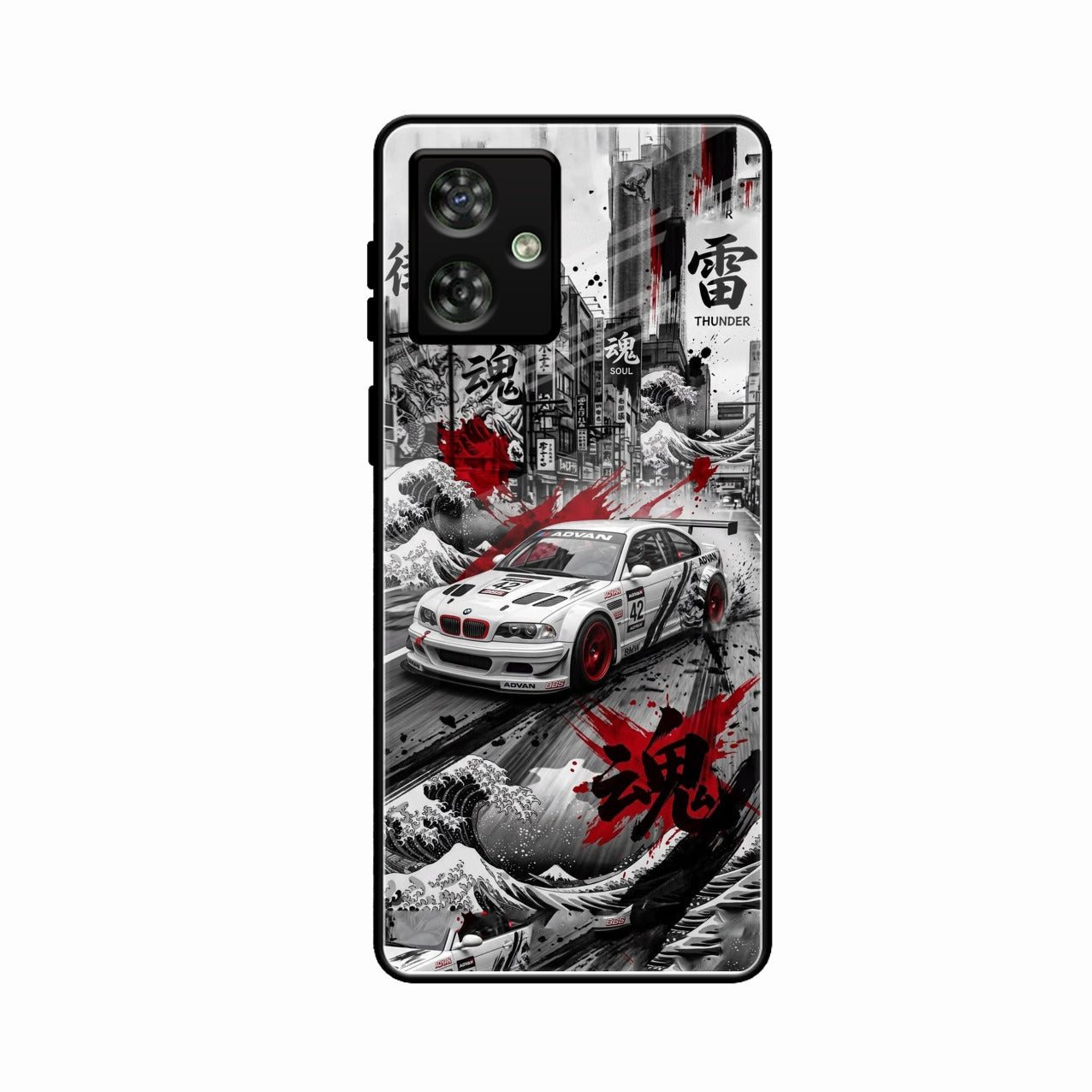 Japanese Wave Drift Racing Premium Glass Phone Case for Motorola G64 5G