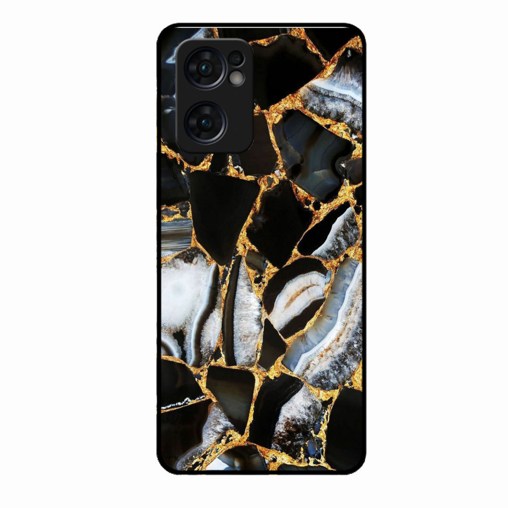 Black Gold Marble Glass Phone Case for Oppo Reno 7 5G