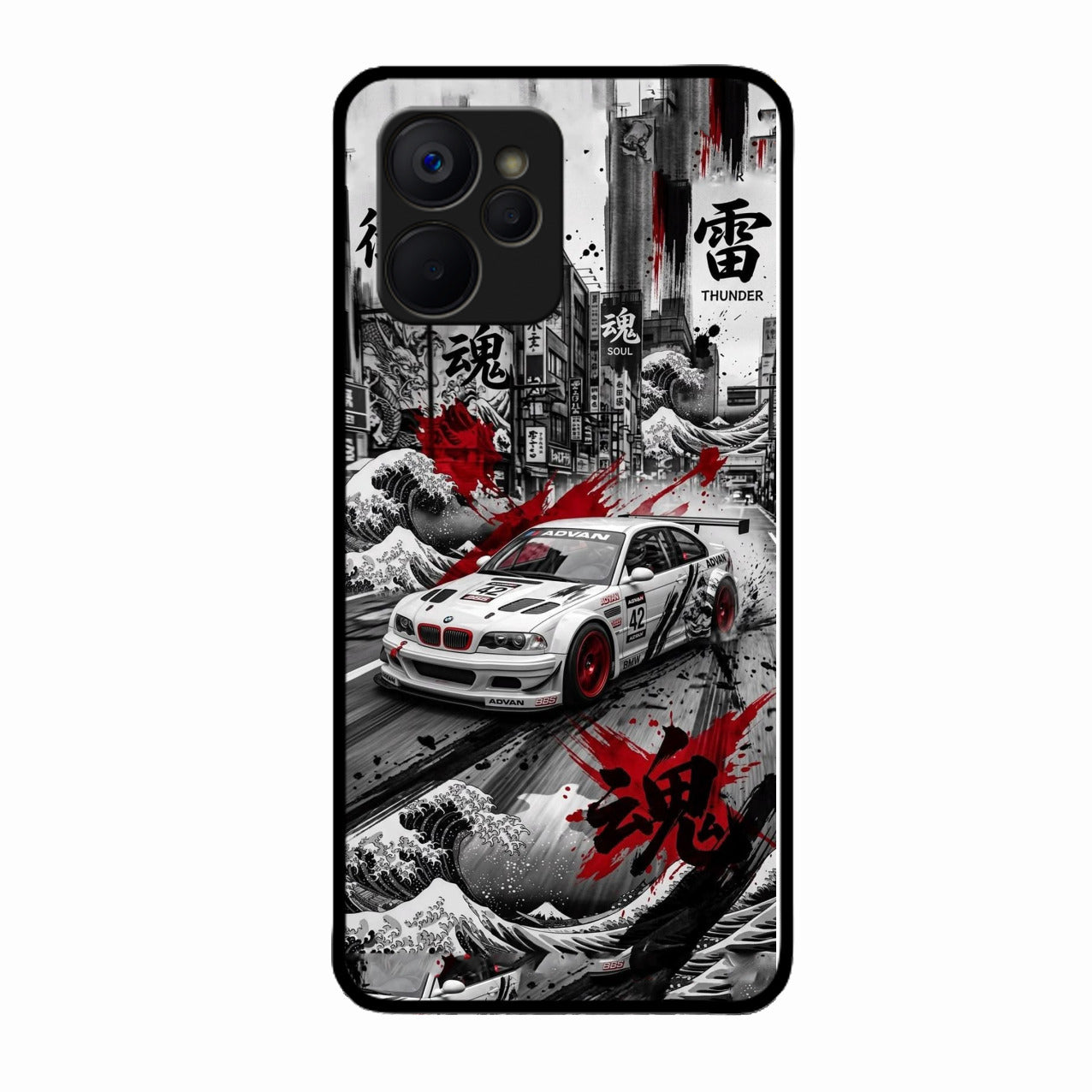 Japanese Wave Drift Racing Premium Glass Phone Case for Realme 9I 5G