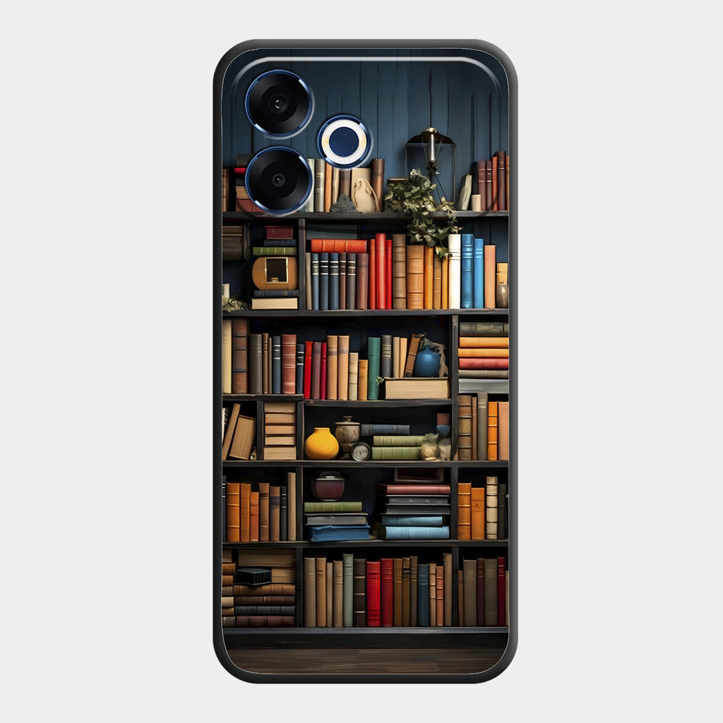 Colorful Bookshelf Art Glass Case Cover for Oppo F33 Pro 5G