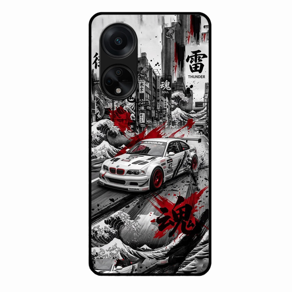 Japanese Wave Drift Racing Premium Glass Phone Case for Oppo F23 5G
