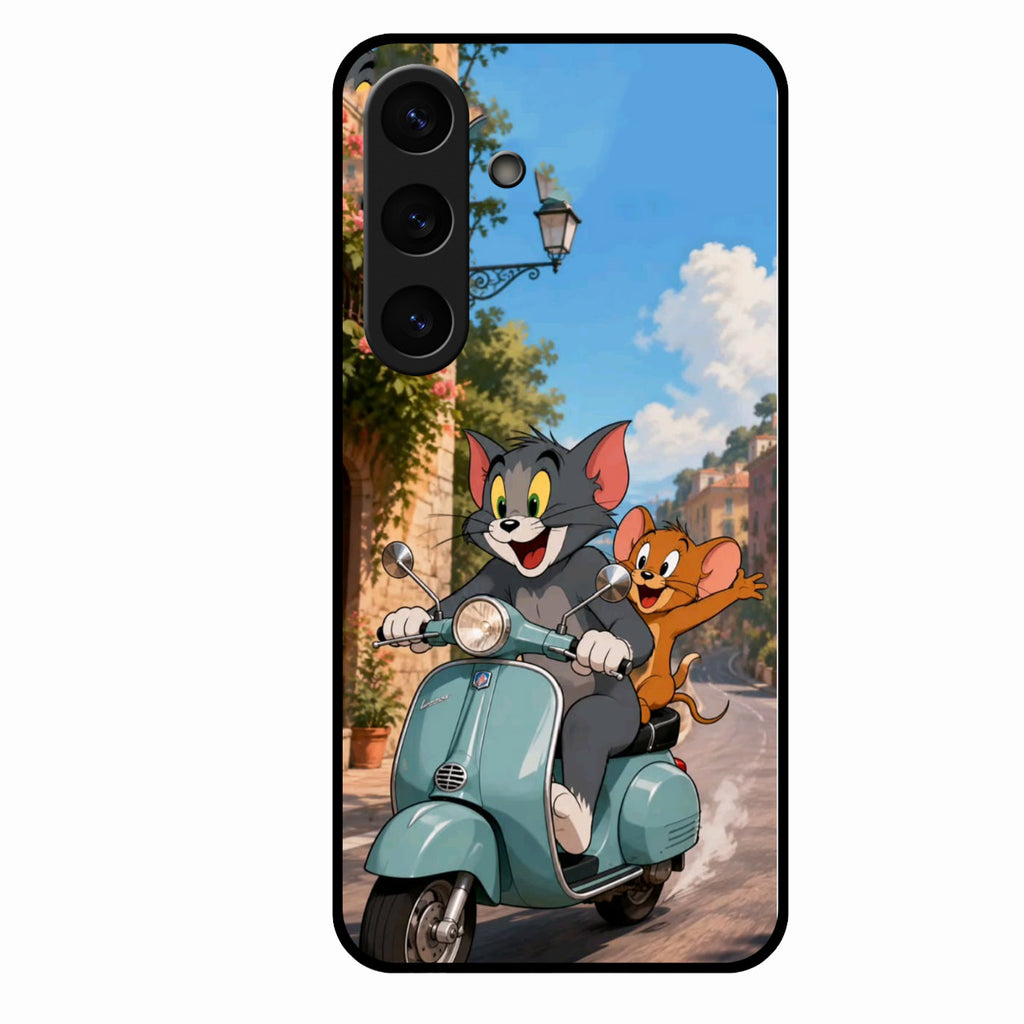 Cartoon Scooter Adventure Premium Glass Phone Case for Samsung Galaxy S25 Plus 5G