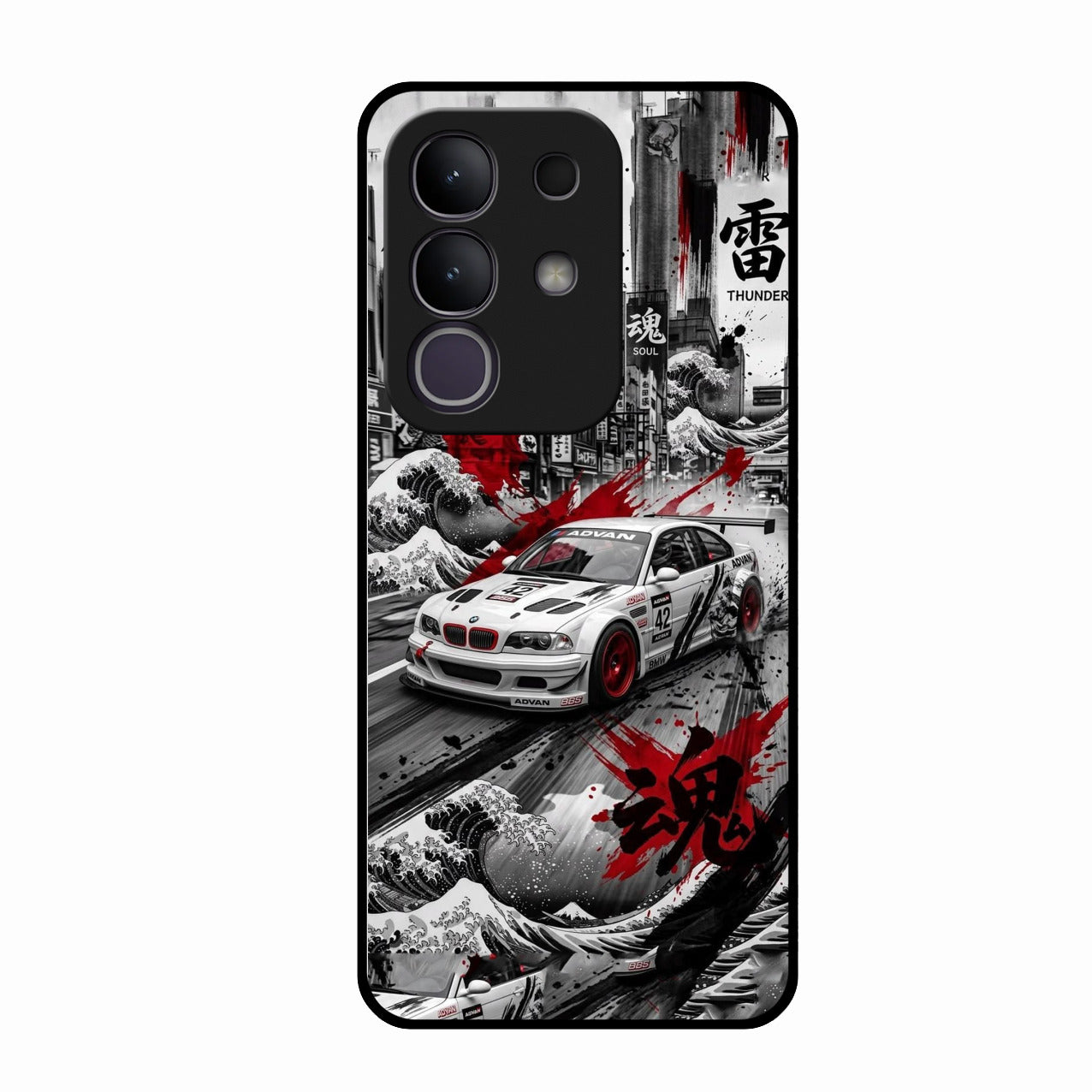 Japanese Wave Drift Racing Premium Glass Phone Case for Vivo T4X 5G