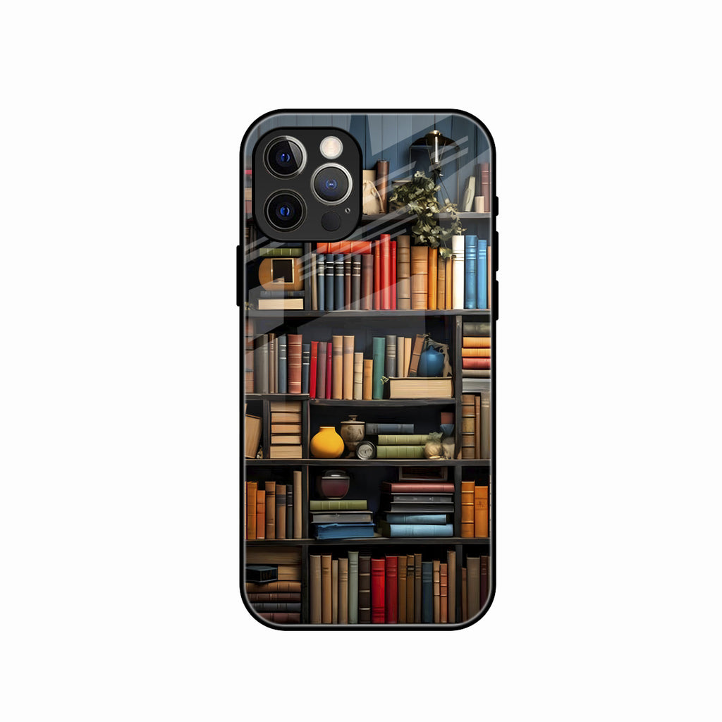 Colorful Bookshelf Art Glass Case Cover for iPhone 15 Pro Max