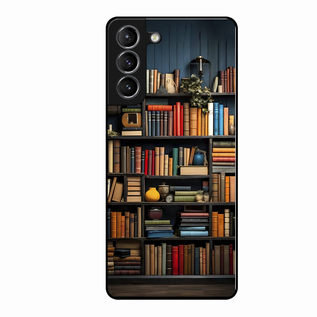 Colorful Bookshelf Art Glass Case Cover for Samsung Galaxy S21 Plus