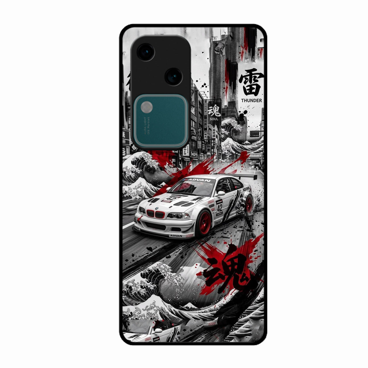 Japanese Wave Drift Racing Premium Glass Phone Case for Vivo V30 5G