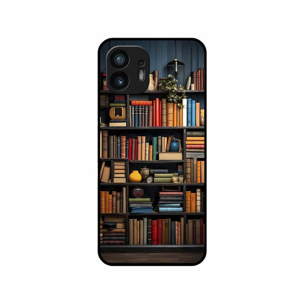 Colorful Bookshelf Art Glass Case Cover for Nothing Phone 2