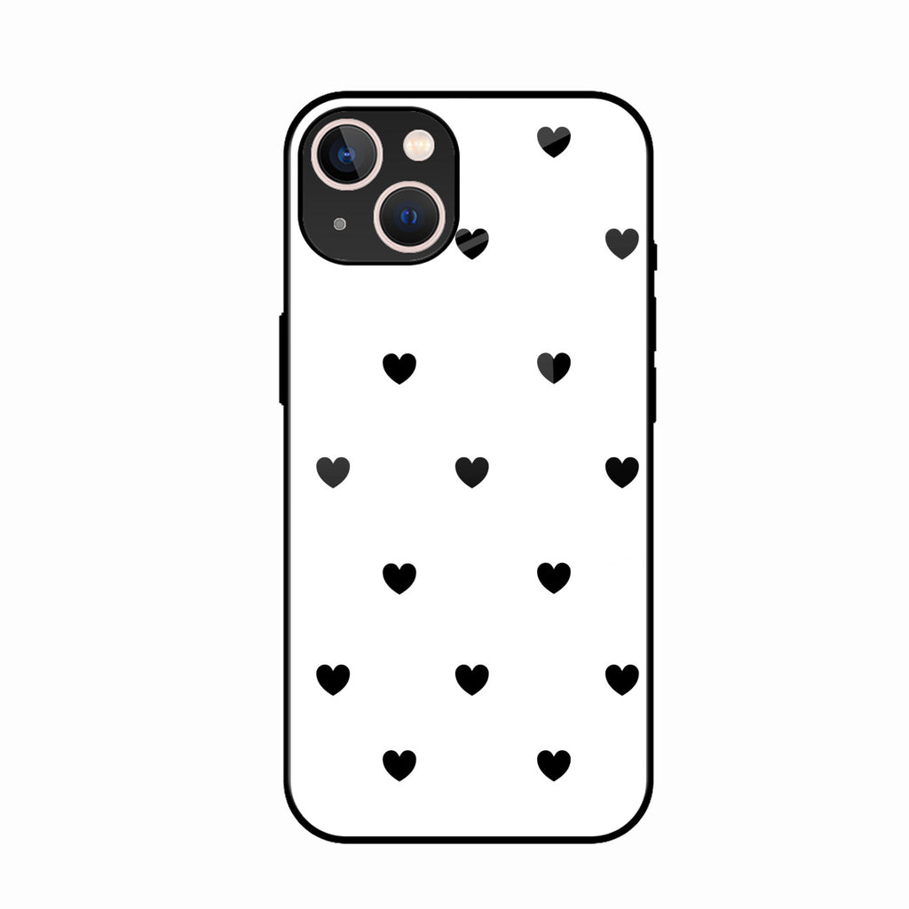 Heart Pattern White Glass Case Cover for iPhone 13