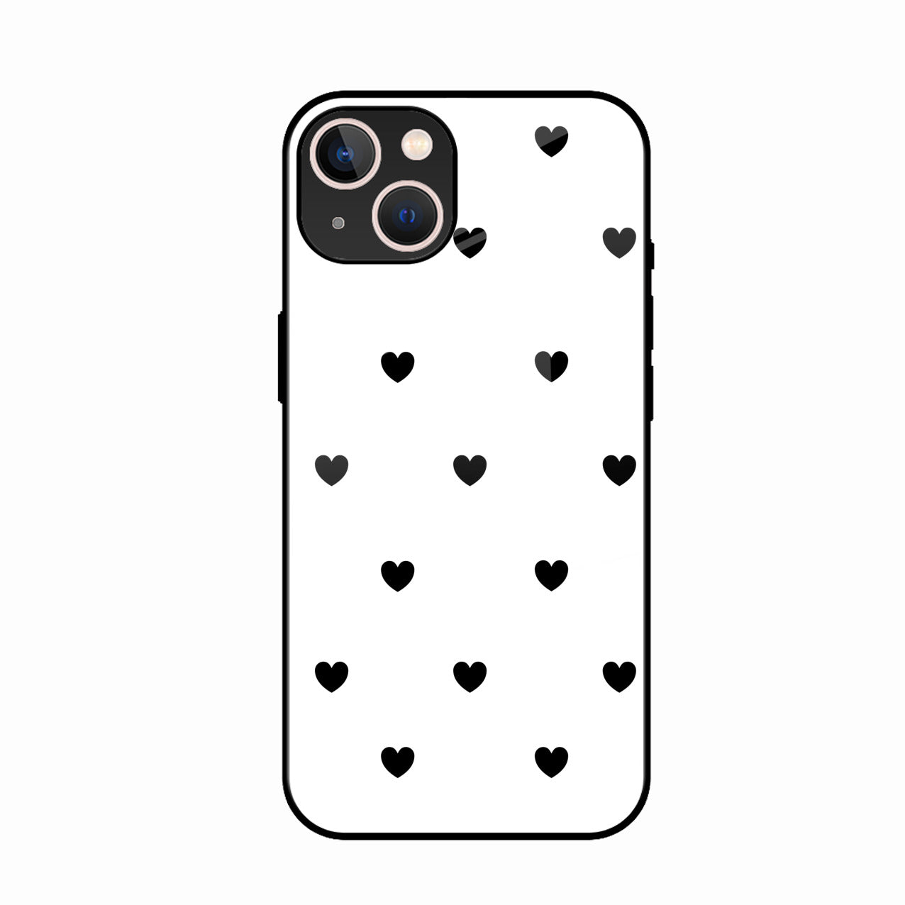 Heart Pattern White Glass Case Cover for iPhone 13