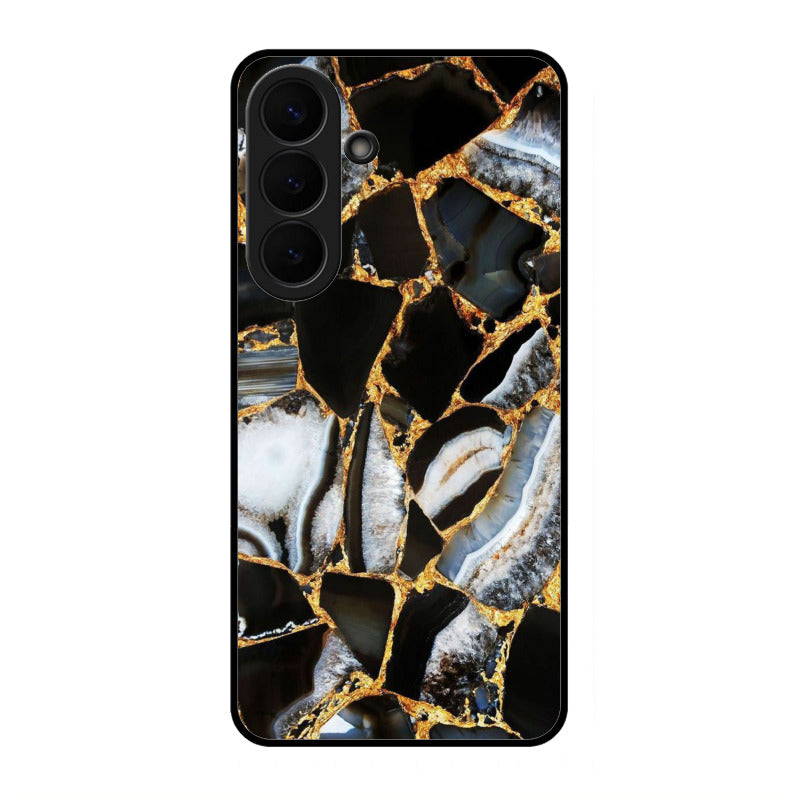 Black Gold Marble Glass Phone Case for Samsung Galaxy S26 5G