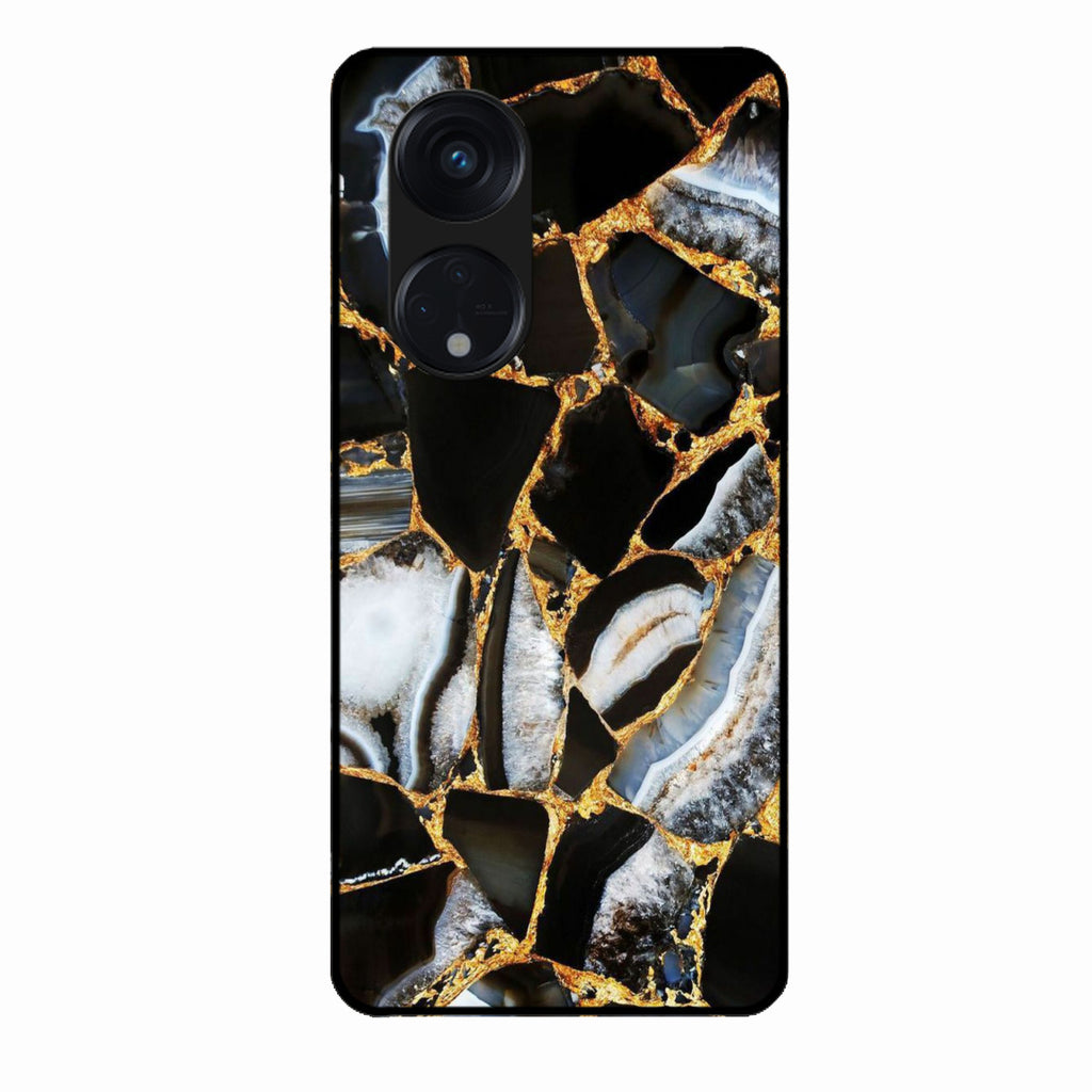 Black Gold Marble Glass Phone Case for Oppo Reno 8T 5G