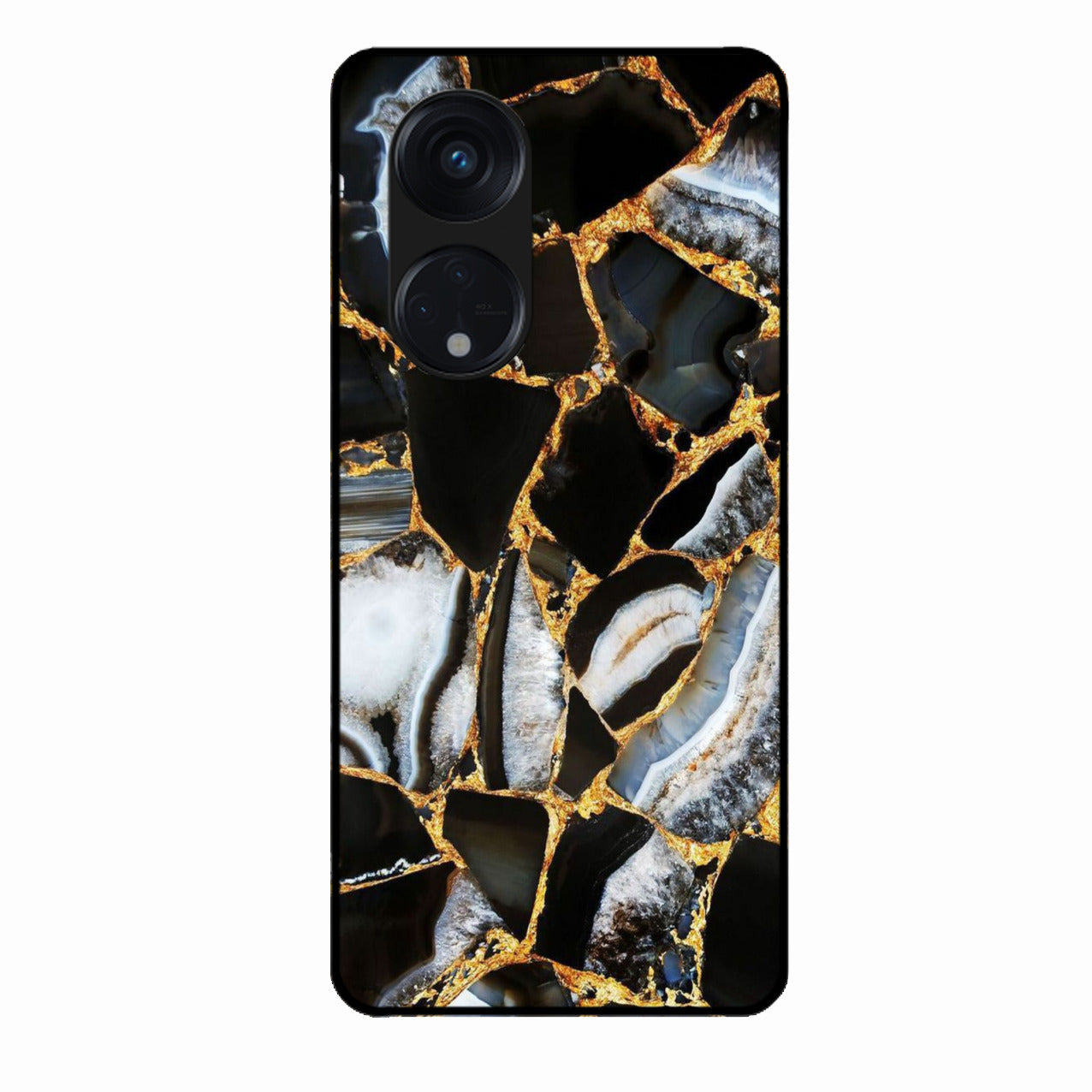Black Gold Marble Glass Phone Case for Oppo Reno 8T 5G