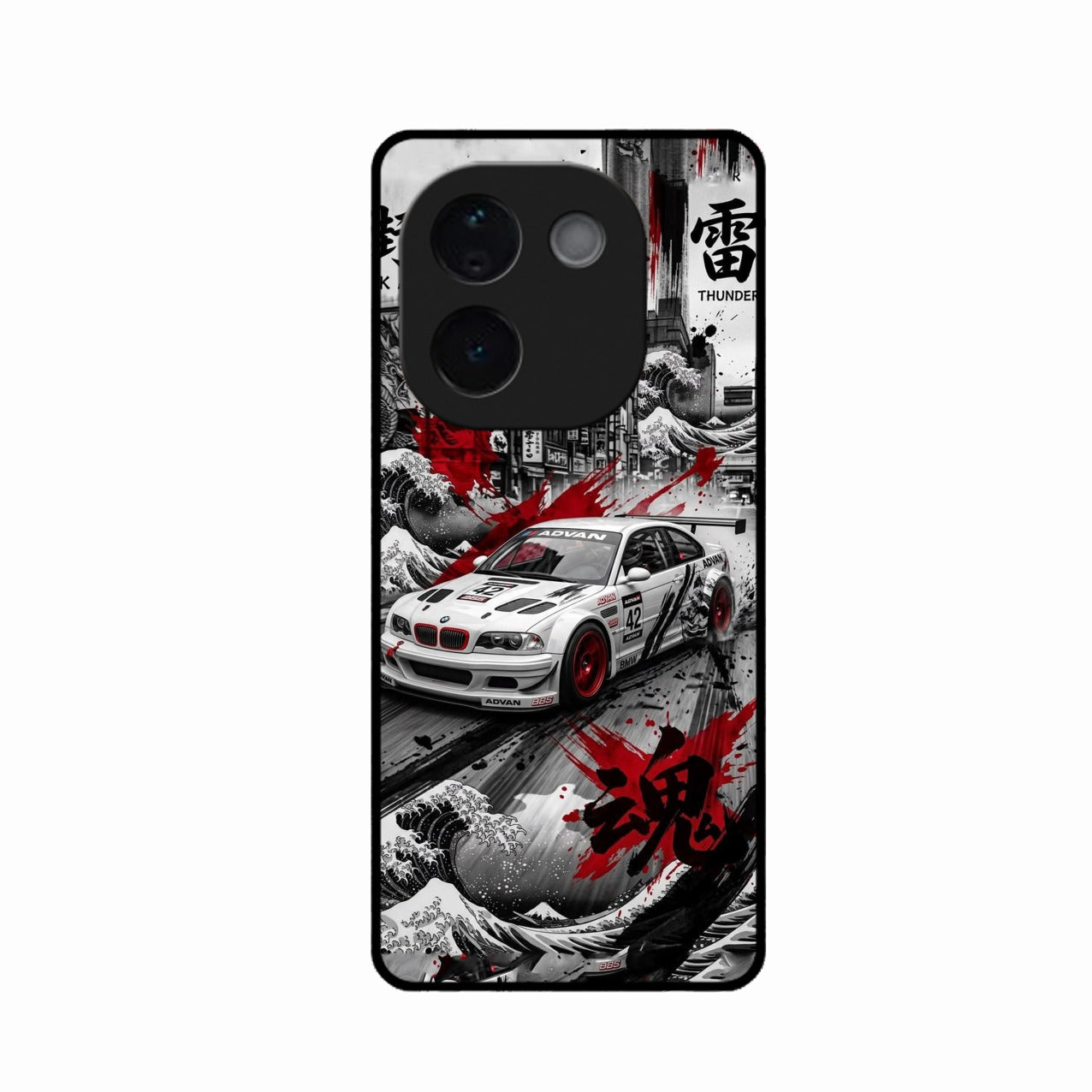 Japanese Wave Drift Racing Premium Glass Phone Case for iQOO Z9S Pro 5G