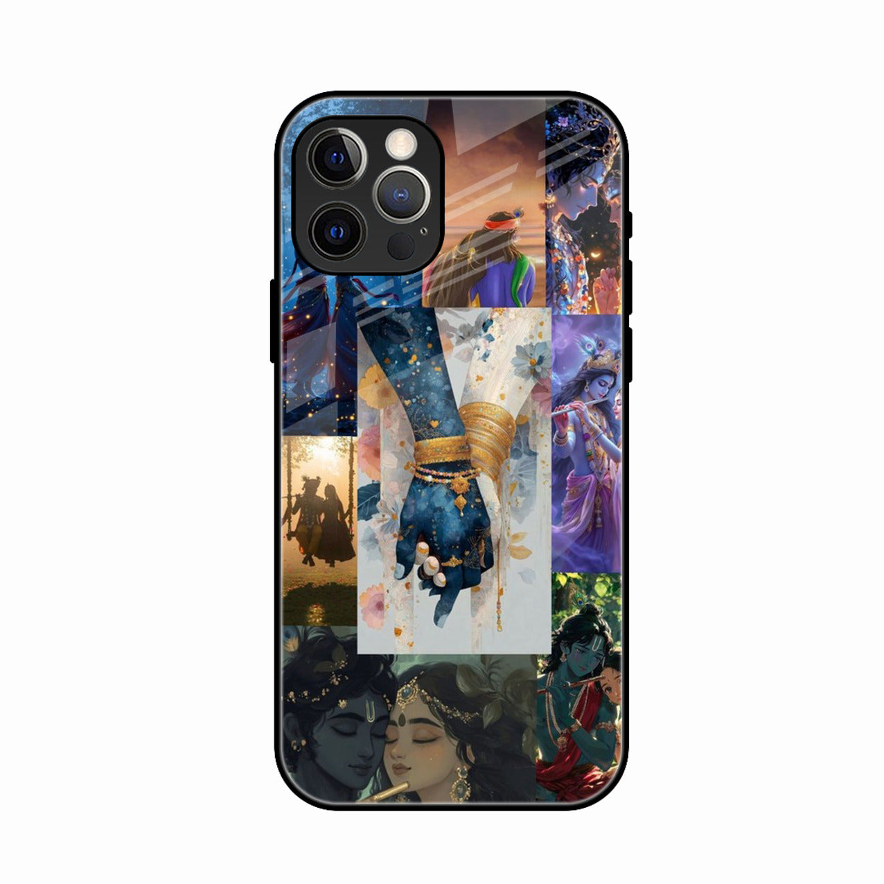 Eternal Radha Krishna Love Glass Phone Case for iPhone 16 Pro
