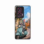 Cartoon Scooter Adventure Premium Glass Phone Case for Motorola Edge 50 Fusion 5G