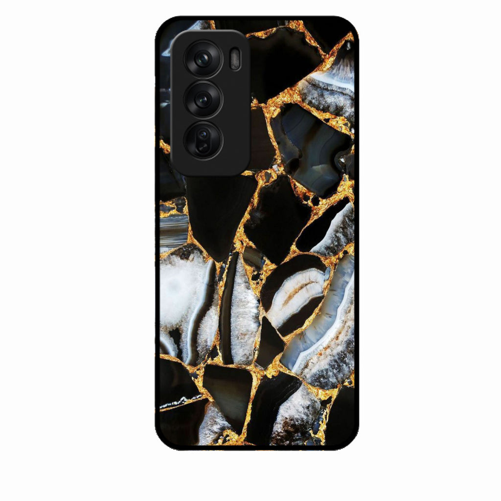 Black Gold Marble Glass Phone Case for Oppo Reno 12 Pro 5G