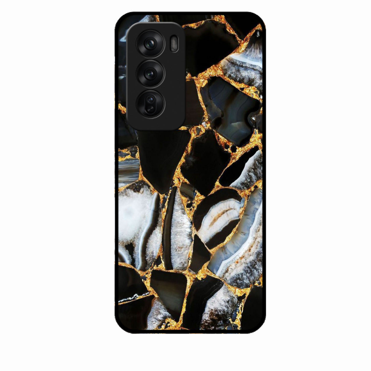 Black Gold Marble Glass Phone Case for Oppo Reno 12 Pro 5G