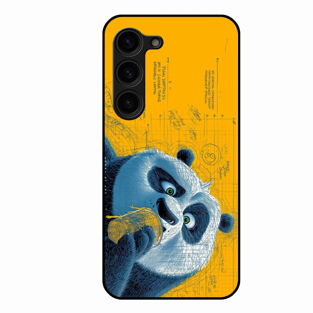 Cute Panda Sketch Premium Glass Phone Case for Samsung Galaxy S23 Plus 5G