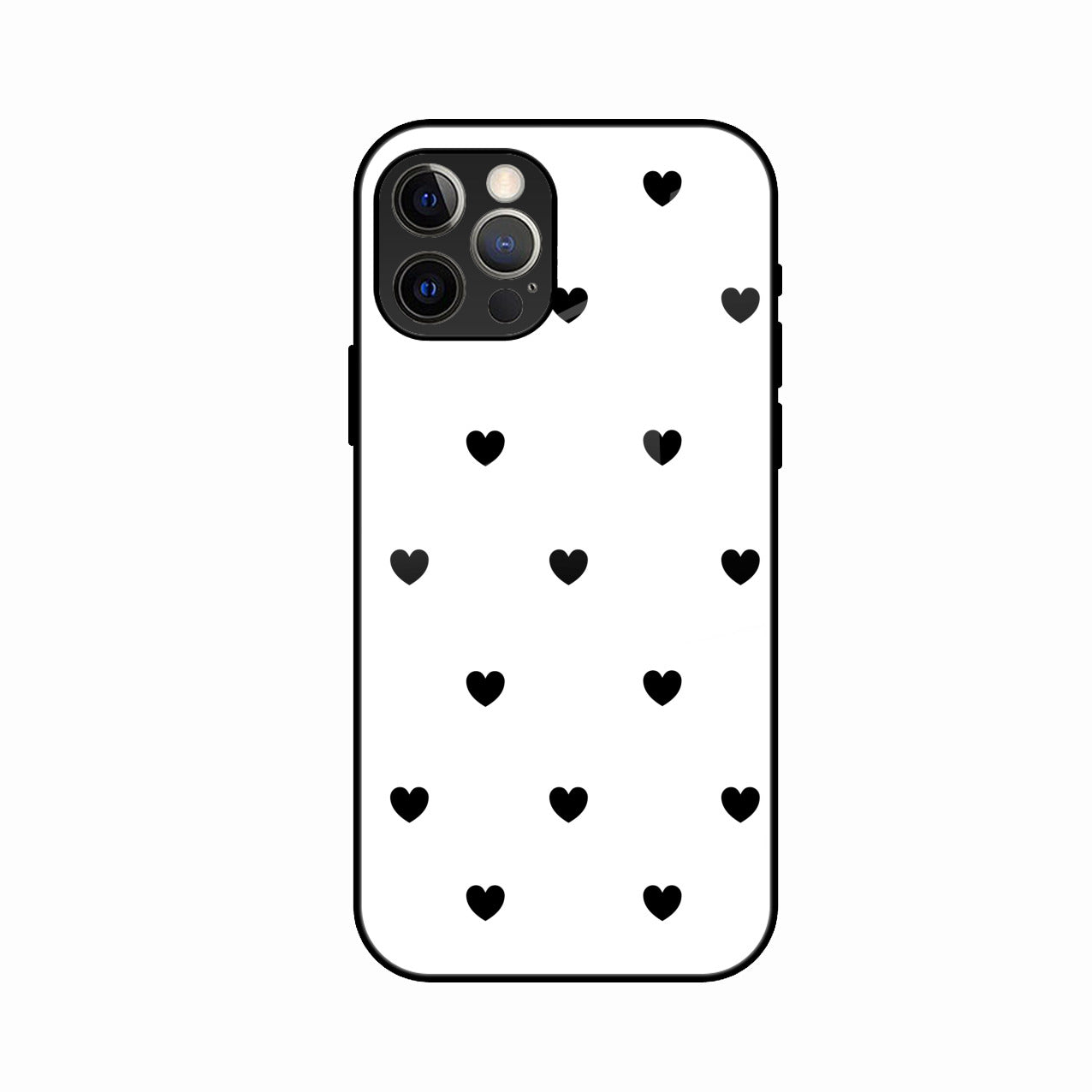 Heart Pattern White Glass Case Cover for iPhone 12 Pro Max