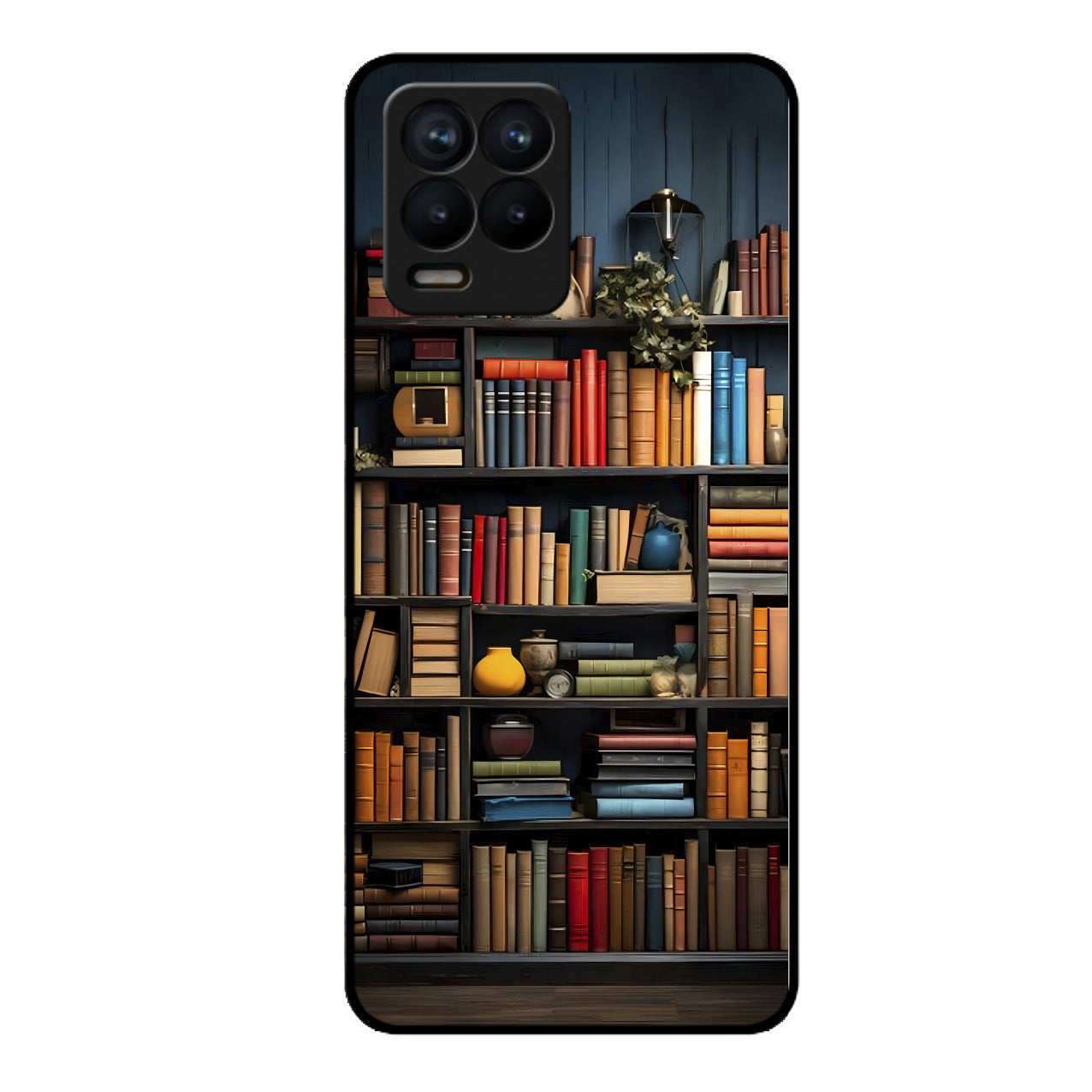 Colorful Bookshelf Art Glass Case Cover for Realme 8 Pro