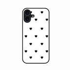 Heart Pattern White Glass Case Cover for iPhone 16 Plus