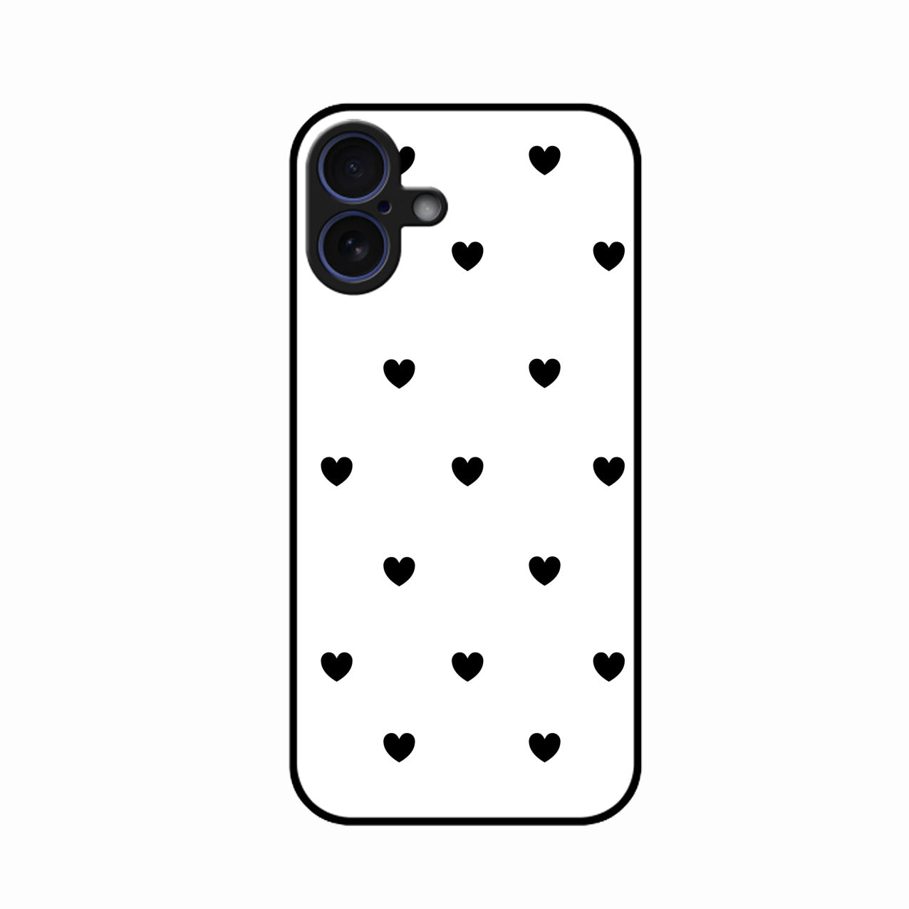 Heart Pattern White Glass Case Cover for iPhone 16 Plus