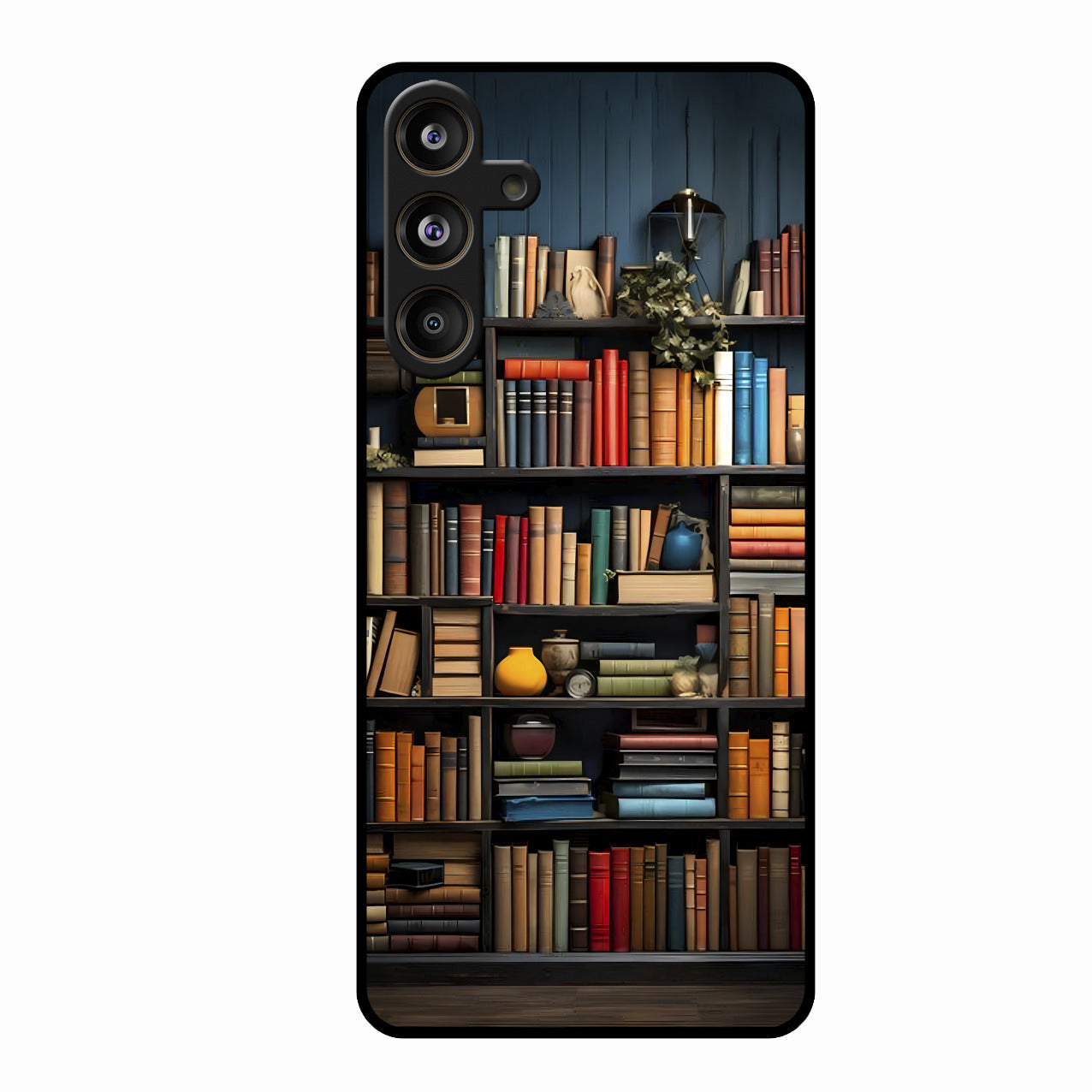 Colorful Bookshelf Art Glass Case Cover for Samsung Galaxy M55S 5G