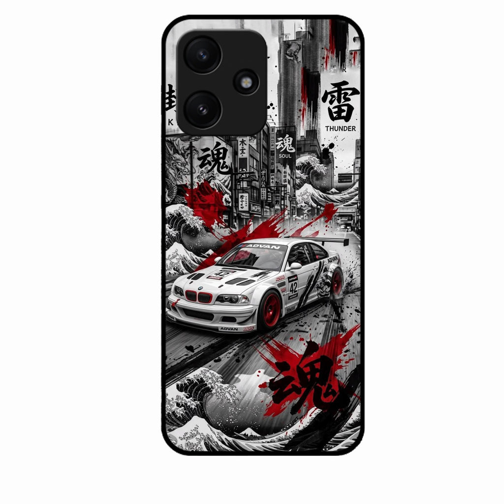 Japanese Wave Drift Racing Premium Glass Phone Case for Redmi 12 5G