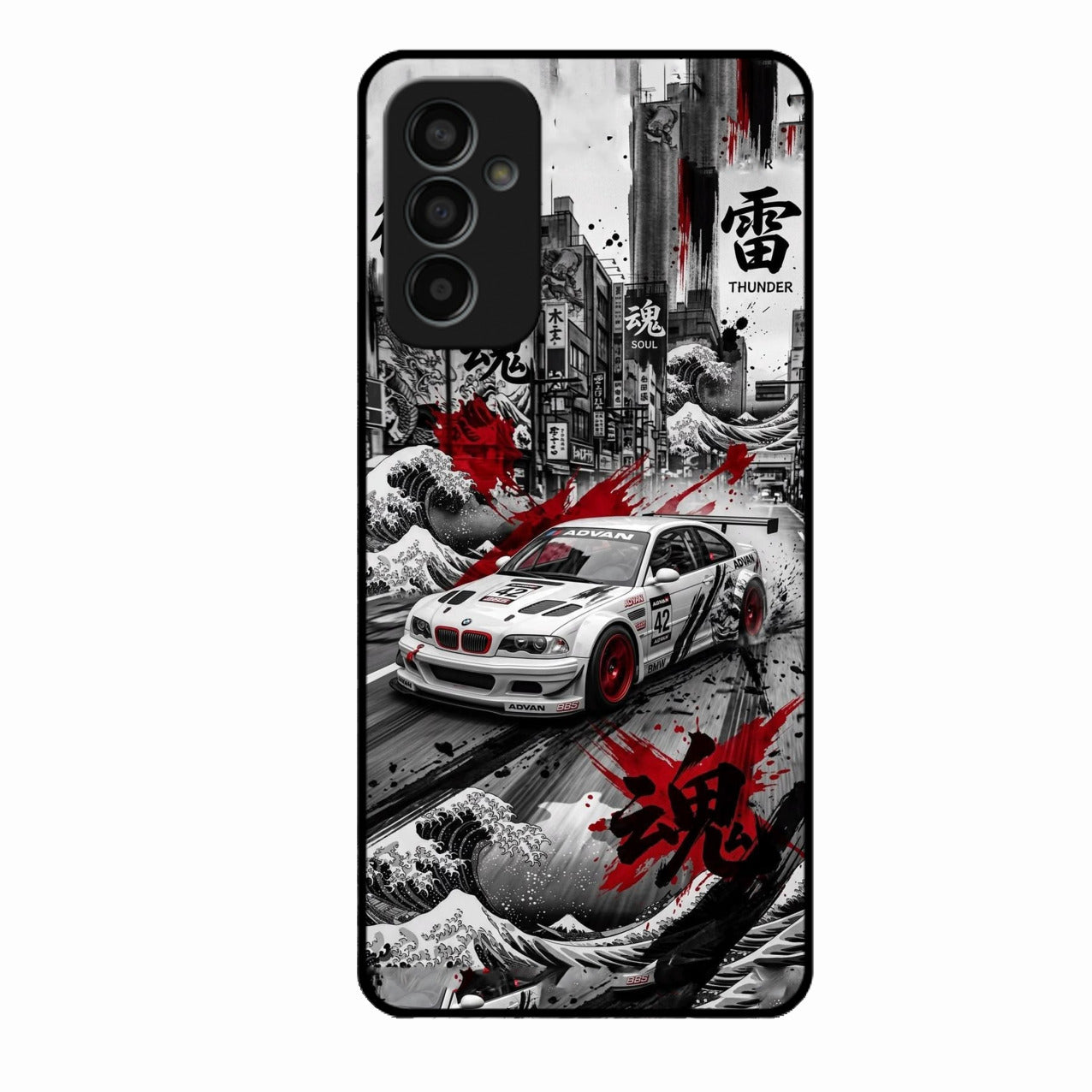 Japanese Wave Drift Racing Premium Glass Phone Case for Samsung Galaxy F15 5G