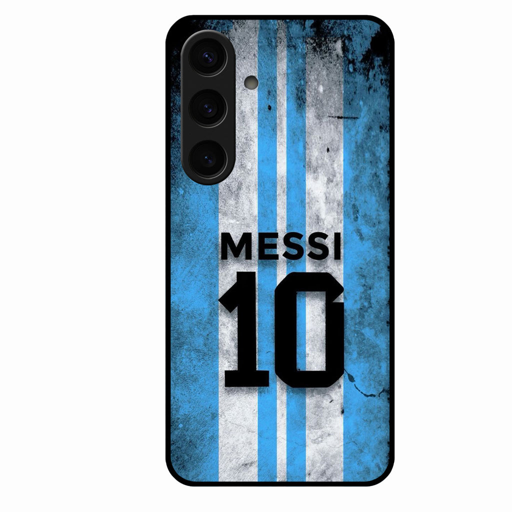 Blue Stripes Number 10 Football Glass Phone Case for Samsung Galaxy S24 5G